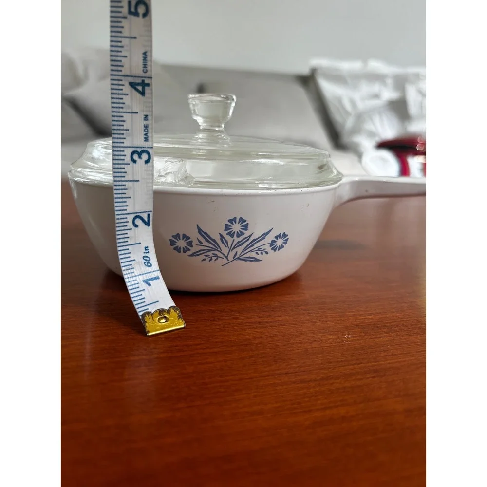 Corning Ware Saucepan P-81-B 1 Pt White Blue Cornflower Floral with chipped Lid